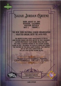 2020 Parkside Negro League Baseball Museum Centennial Draft Class - Blue #15 Isaiah Greene Back