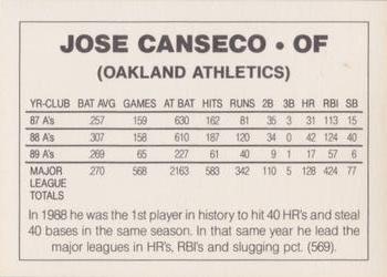 1990 Jose Canseco (unlicensed) #NNO Jose Canseco Back