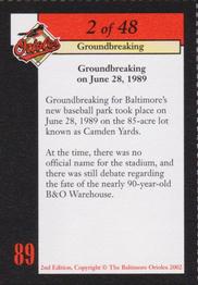 2002 Baltimore Orioles Greatest Moments of Oriole Park at Camden Yards #2 Groundbreaking Back