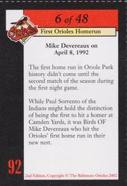2002 Baltimore Orioles Greatest Moments of Oriole Park at Camden Yards #6 Mike Devereaux Back