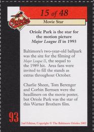 2002 Baltimore Orioles Greatest Moments of Oriole Park at Camden Yards #15 Major League II Back