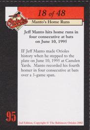 2002 Baltimore Orioles Greatest Moments of Oriole Park at Camden Yards #18 Jeff Manto Back