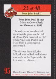 2002 Baltimore Orioles Greatest Moments of Oriole Park at Camden Yards #23 Pope John Paul II Back