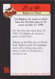 2002 Baltimore Orioles Greatest Moments of Oriole Park at Camden Yards #25 Cal Ripken, Jr. Back