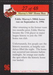2002 Baltimore Orioles Greatest Moments of Oriole Park at Camden Yards #27 Eddie Murray Back