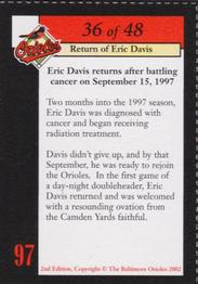2002 Baltimore Orioles Greatest Moments of Oriole Park at Camden Yards #36 Eric Davis Back