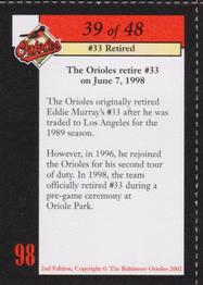2002 Baltimore Orioles Greatest Moments of Oriole Park at Camden Yards #39 Eddie Murray Back
