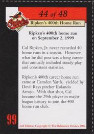 2002 Baltimore Orioles Greatest Moments of Oriole Park at Camden Yards #44 Cal Ripken, Jr. Back