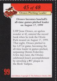 2002 Baltimore Orioles Greatest Moments of Oriole Park at Camden Yards #45 Jesse Orosco Back