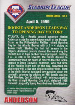 1999 Philadelphia Phillies Fan Appreciation Commemorative SGA #1 Marlon Anderson Back