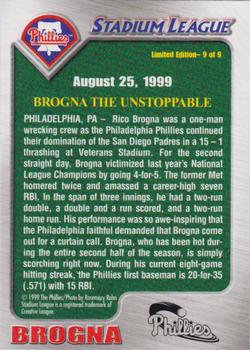 1999 Philadelphia Phillies Fan Appreciation Commemorative SGA #9 Rico Brogna Back