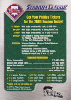 1999 Philadelphia Phillies Fan Appreciation Commemorative SGA #NNO Header Card Back