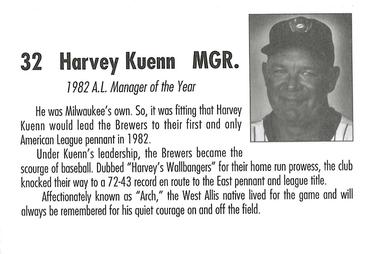 1992 Milwaukee Brewers Yearbook 1982 Anniversary Collection #NNO Harvey Kuenn Back