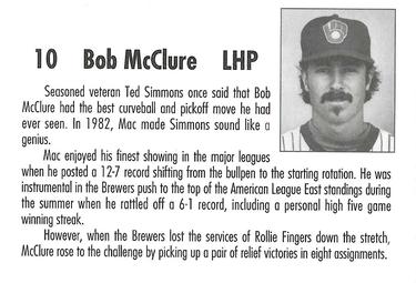 1992 Milwaukee Brewers Yearbook 1982 Anniversary Collection #NNO Bob McClure Back