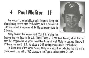 1992 Milwaukee Brewers Yearbook 1982 Anniversary Collection #NNO Paul Molitor Back