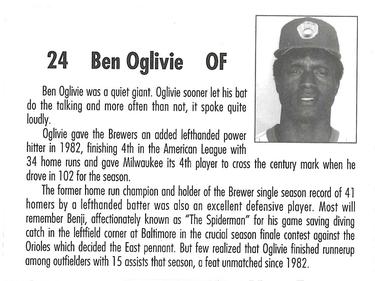 1992 Milwaukee Brewers Yearbook 1982 Anniversary Collection #NNO Ben Oglivie Back