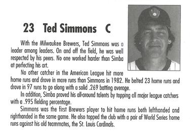 1992 Milwaukee Brewers Yearbook 1982 Anniversary Collection #NNO Ted Simmons Back