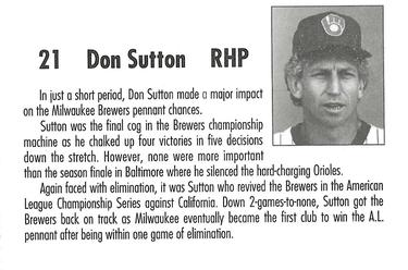 1992 Milwaukee Brewers Yearbook 1982 Anniversary Collection #NNO Don Sutton Back