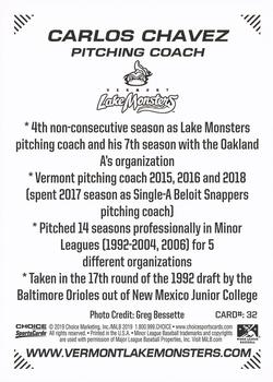 2019 Choice Vermont Lake Monsters #32 Carlos Chavez Back