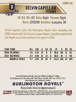 2019 Choice Burlington Royals #06 Delvin Capellan Back