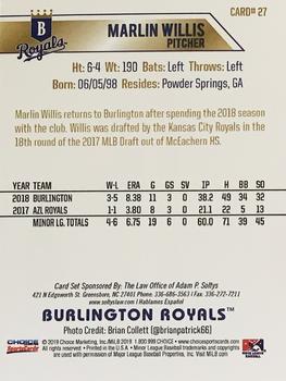 2019 Choice Burlington Royals #27 Marlin Willis Back