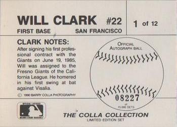 1990 The Colla Collection Limited Edition Will Clark #1 Will Clark Back