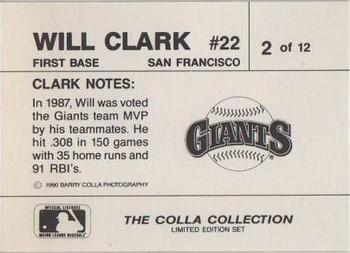1990 The Colla Collection Limited Edition Will Clark #2 Will Clark Back