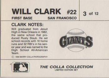 1990 The Colla Collection Limited Edition Will Clark #3 Will Clark Back