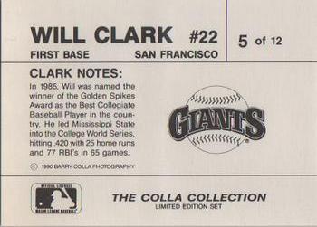 1990 The Colla Collection Limited Edition Will Clark #5 Will Clark Back