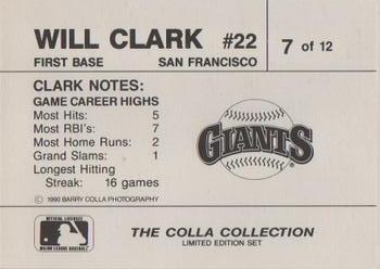 1990 The Colla Collection Limited Edition Will Clark #7 Will Clark Back