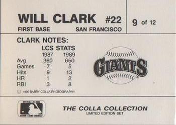 1990 The Colla Collection Limited Edition Will Clark #9 Will Clark Back