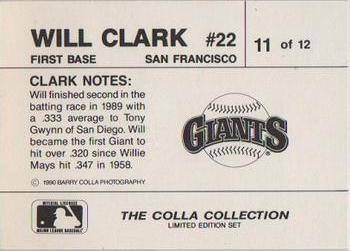 1990 The Colla Collection Limited Edition Will Clark #11 Will Clark Back