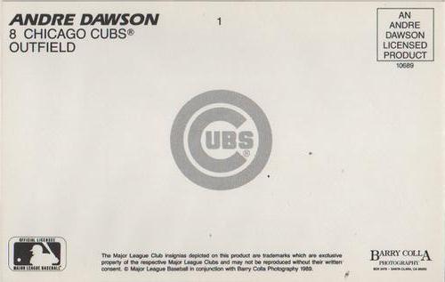 1989 Barry Colla Andre Dawson Postcards #1 Andre Dawson Back