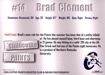 2011 Grandstand Chillicothe Paints #NNO Brad Clement Back