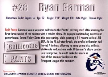 2011 Grandstand Chillicothe Paints #NNO Ryan Garman Back