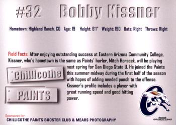 2011 Grandstand Chillicothe Paints #NNO Bobby Kissner Back