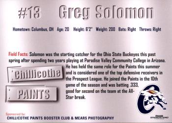 2011 Grandstand Chillicothe Paints #NNO Greg Solomon Back