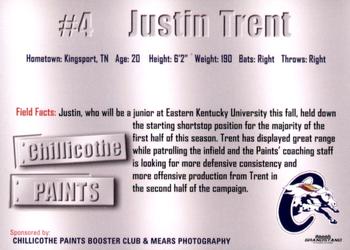 2011 Grandstand Chillicothe Paints #NNO Justin Trent Back