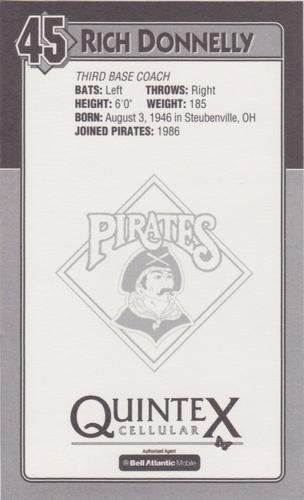 1994 Quintex Pittsburgh Pirates SGA #NNO Rich Donnelly Back