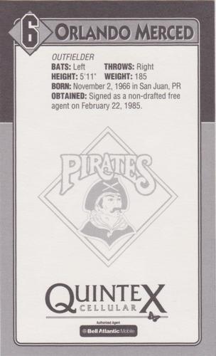 1994 Quintex Pittsburgh Pirates SGA #NNO Orlando Merced Back