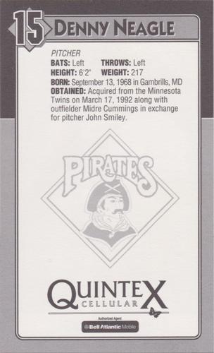 1994 Quintex Pittsburgh Pirates SGA #NNO Denny Neagle Back