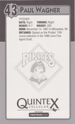 1994 Quintex Pittsburgh Pirates SGA #NNO Paul Wagner Back