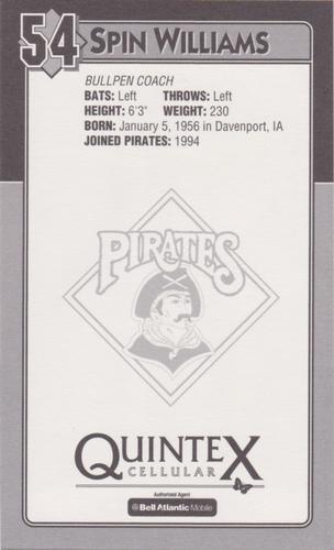1994 Quintex Pittsburgh Pirates SGA #NNO Spin Williams Back