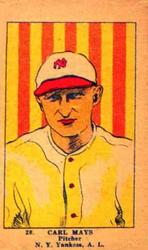 1923 Strip Cards (W515-2) #20 Carl Mays Front