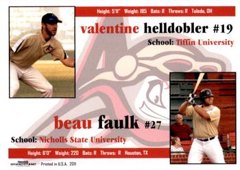 2011 Grandstand Alexandria Aces #NNO Valentine Helldobler / Beau Faulk Back