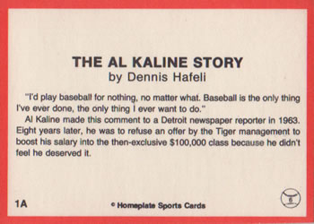 1983 Al Kaline Story - Red Back Border #1A The Al Kaline Story Back