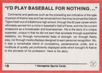1983 Al Kaline Story - Red Back Border #1B I'd Play Baseball for Nothing Back