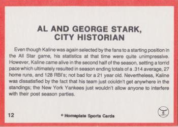 1983 Al Kaline Story - Red Back Border #12 Al and George Stark, City Historian Back