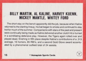 1983 Al Kaline Story - Red Back Border #16 Billy Martin / Al Kaline / Harvey Kuenn / Mickey Mantle / Whitey Ford Back