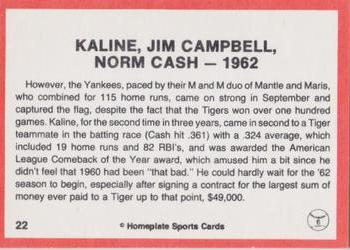 1983 Al Kaline Story - Red Back Border #22 Kaline, Jim Campbell, Norm Cash - 1962 Back